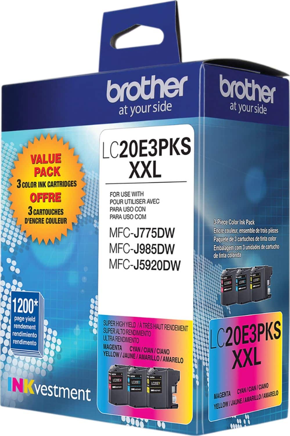 Alt View 11. Brother - LC20E3PKS XXL Super High-Yield 3-Pack Ink Cartridges - Cyan/Magenta/Yellow.