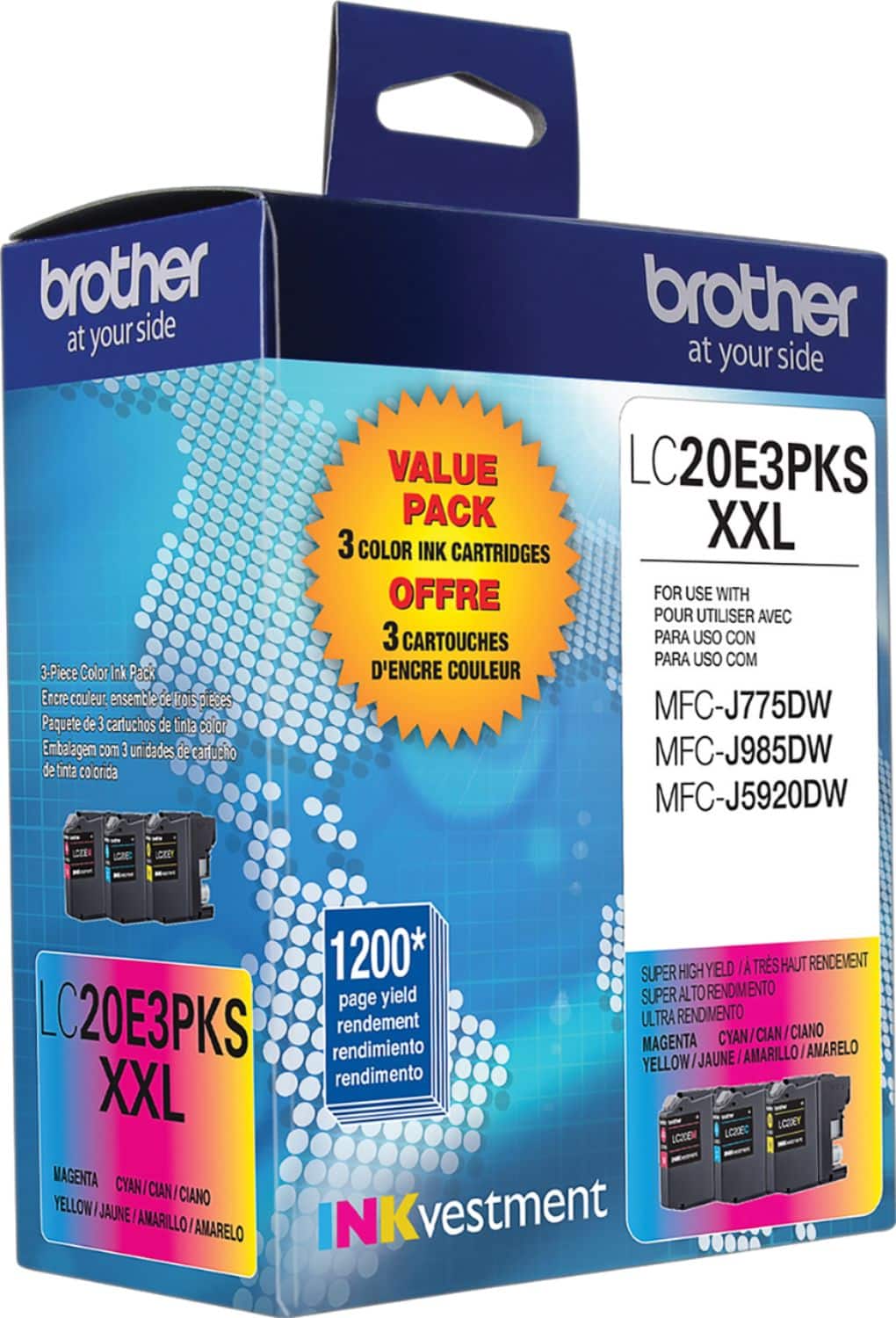 Alt View 12. Brother - LC20E3PKS XXL Super High-Yield 3-Pack Ink Cartridges - Cyan/Magenta/Yellow.