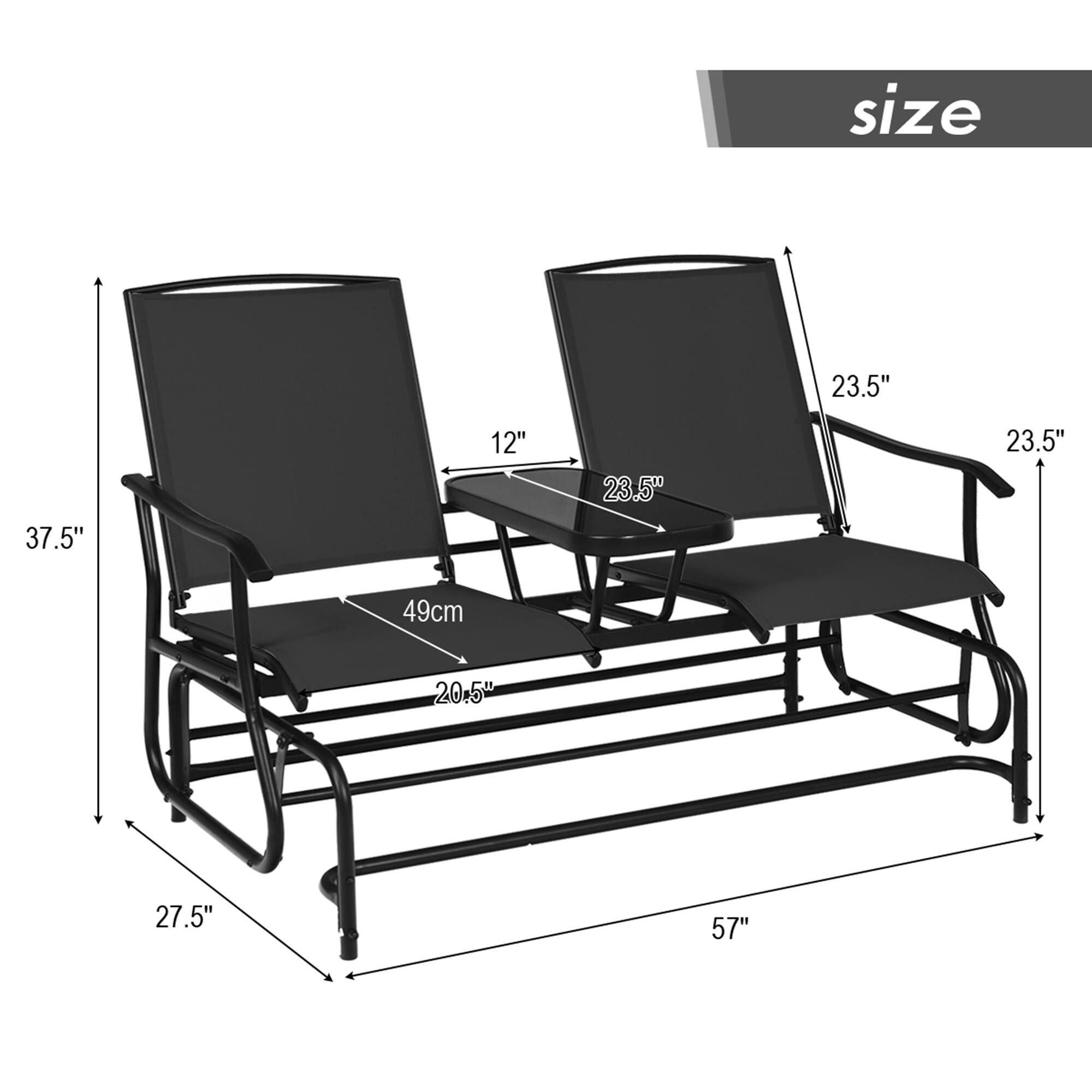 - Width: 57"
- Depth: 27.5"
- Height: 37.5"
- Seat Height: 20.5"
- Armrest Height: 23.5"
- Back Height: 23.5"
- Table Height: 12"
- Table Width: 49cm