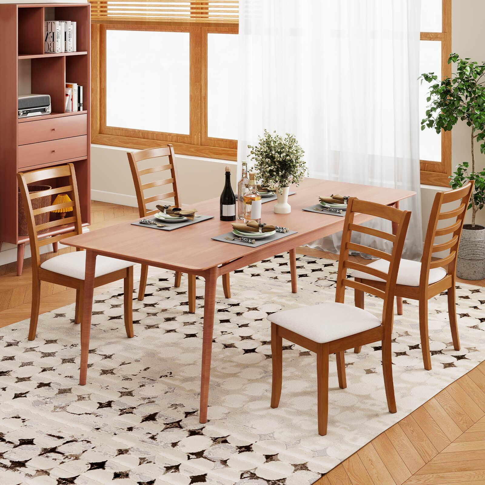 Alt View 4. Costway - Costway Wooden Dining Chair Set of 2 Kitchen Chair with Rubber Wood Legs & Slatted Backrest - Beige,Oak.