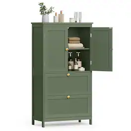 Songmics Home - Bathroom Floor Storage Cabinet, Bathroom Storage Unit, Freestanding Cabinet, 11.8 x 23.6 x 43.3 Inches - Forest Green
