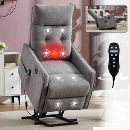 Ropilly - Power Lift Recliner Chair, Light Grey Chenille Recliner with Massage and Heat - Light Gray