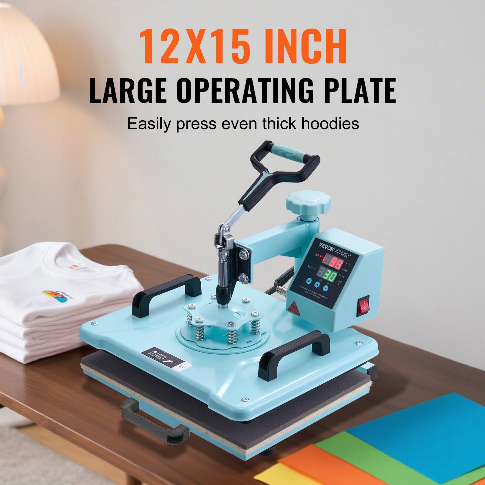 12X15 INCH LARGE OPERATING PLATE  
Easily press even thick hoodies