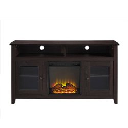 Walker Edison - Tall Glass Two Door Soundbar Storage Fireplace TV Stand for Most TVs Up to 65" - Espresso - Front_Zoom
