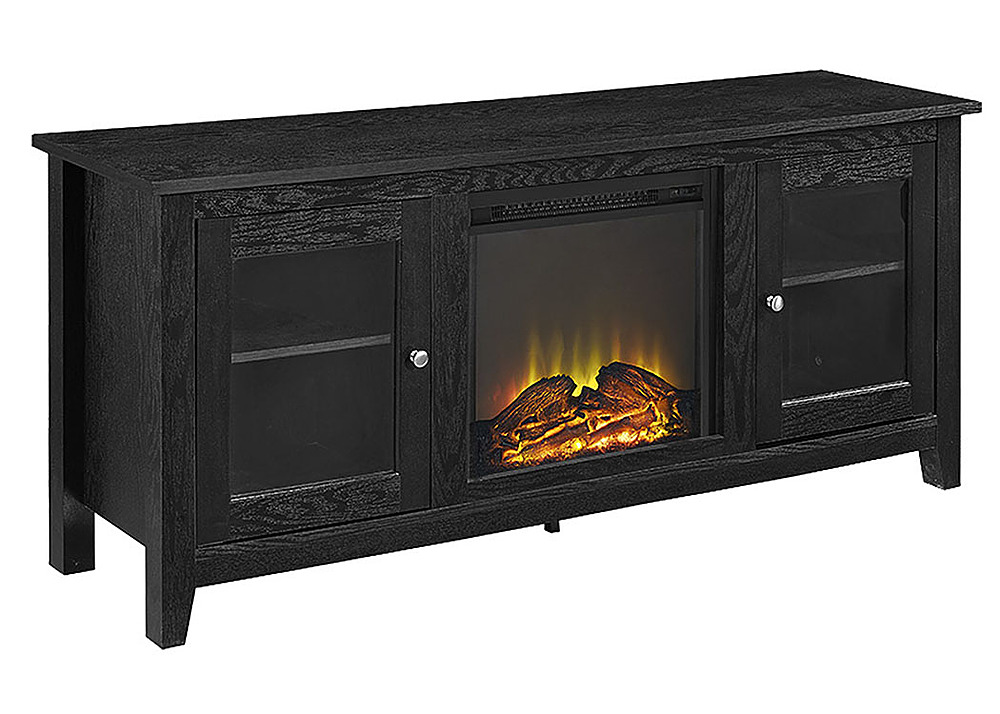 Angle View: Walker Edison - 58" Transitional Two Glass Door Fireplace TV Stand for Most TVs up to 65" - Black