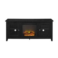 Walker Edison - 58" Transitional Two Glass Door Fireplace TV Stand for Most TVs up to 65" - Black - Front_Zoom