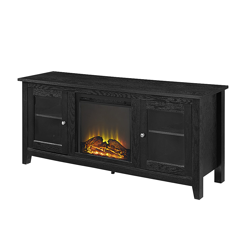 Left View: Walker Edison - 58" Transitional Two Glass Door Fireplace TV Stand for Most TVs up to 65" - Black
