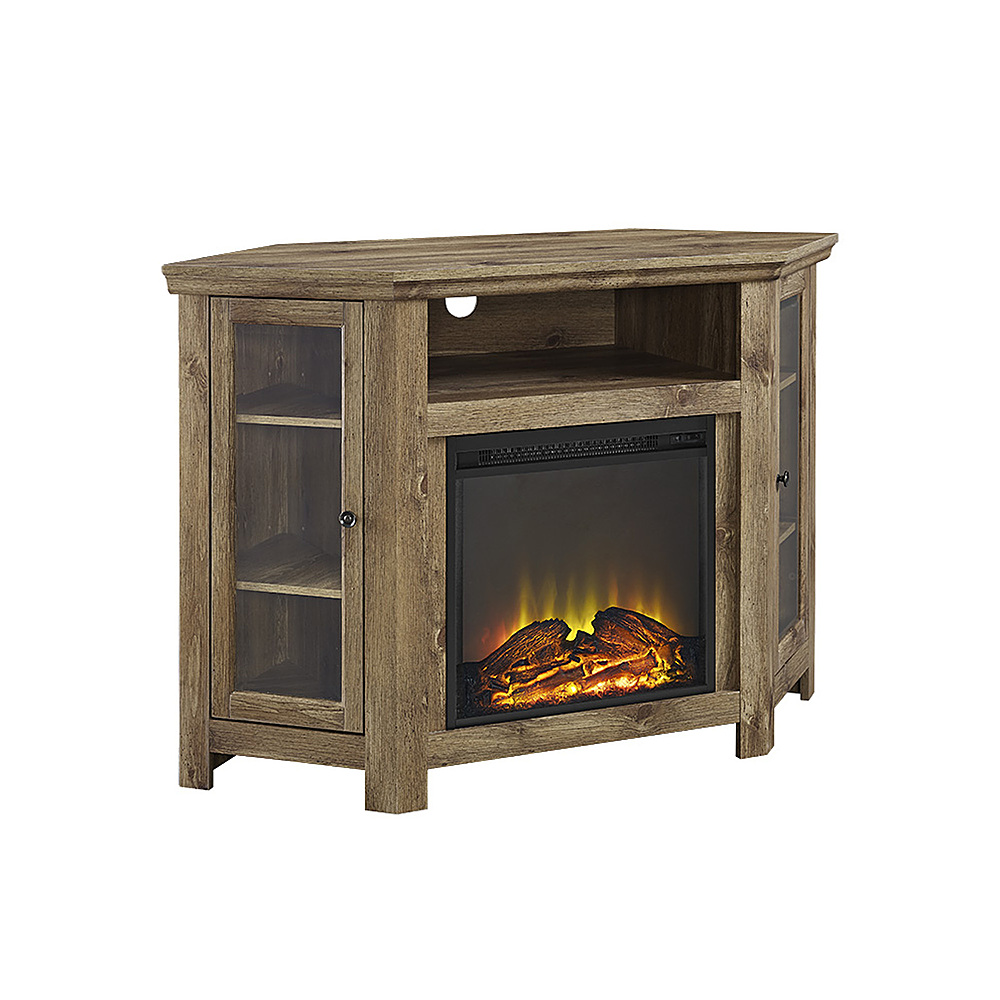 Angle View: Walker Edison - Glass Two Door Corner Fireplace TV Stand for Most TVs up to 55" - Barnwood