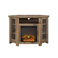 Walker Edison - Glass Two Door Corner Fireplace TV Stand for Most TVs up to 55" - Barnwood - Front_Zoom