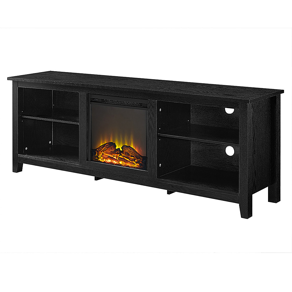 Left View: Walker Edison - 70" Open Storage Fireplace TV Stand for Most TVs Up to 80" - Black