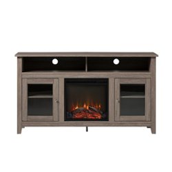 Walker Edison - Tall Glass Two Door Soundbar Storage Fireplace TV Stand for Most TVs Up to 65" - Driftwood - Front_Zoom