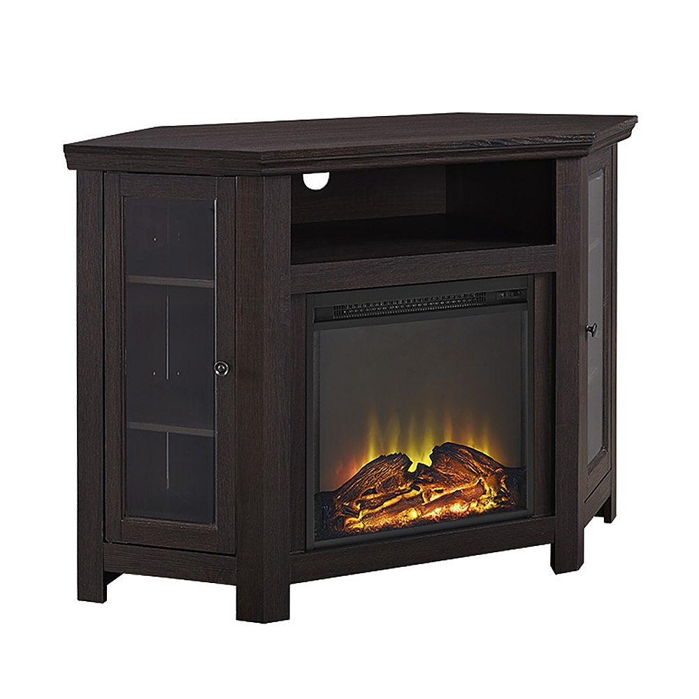Angle View: Walker Edison - Glass Two Door Corner Fireplace TV Stand for Most TVs up to 55" - Espresso