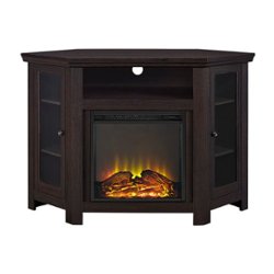 Walker Edison - Glass Two Door Corner Fireplace TV Stand for Most TVs up to 55" - Espresso - Front_Zoom