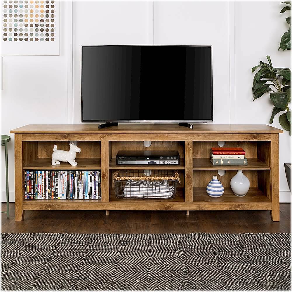 Alt View 14. Walker Edison - Modern 70" Open 6 Cubby Storage TV Stand for TVs up to 80" - Barnwood.