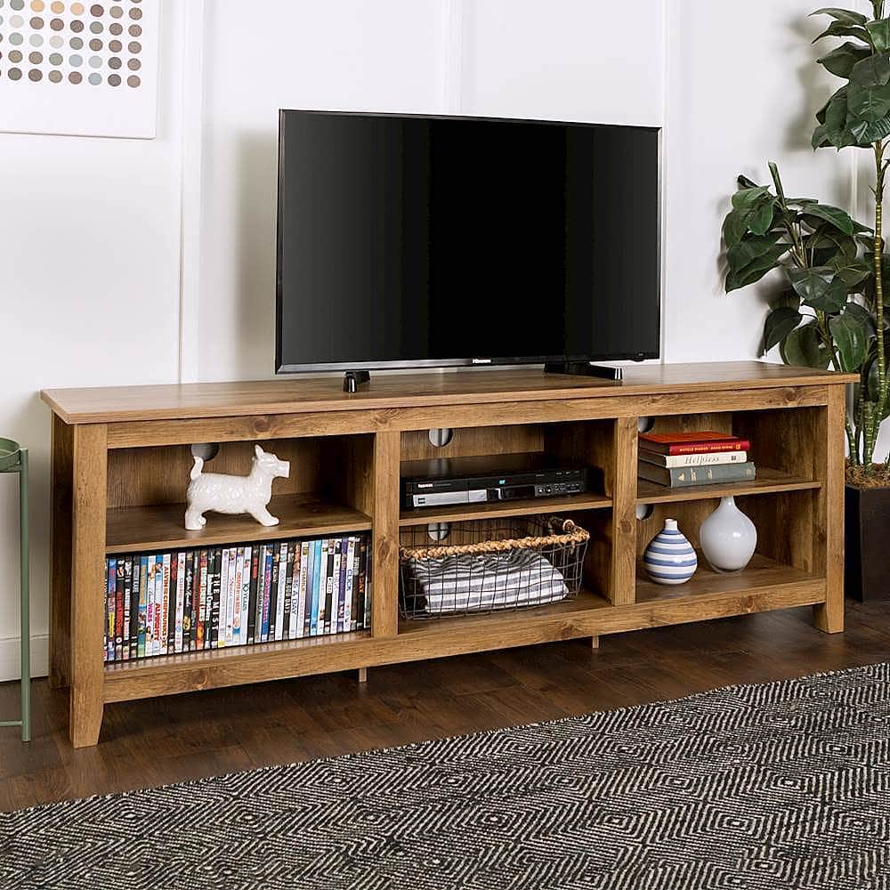 Alt View 16. Walker Edison - Modern 70" Open 6 Cubby Storage TV Stand for TVs up to 80" - Barnwood.