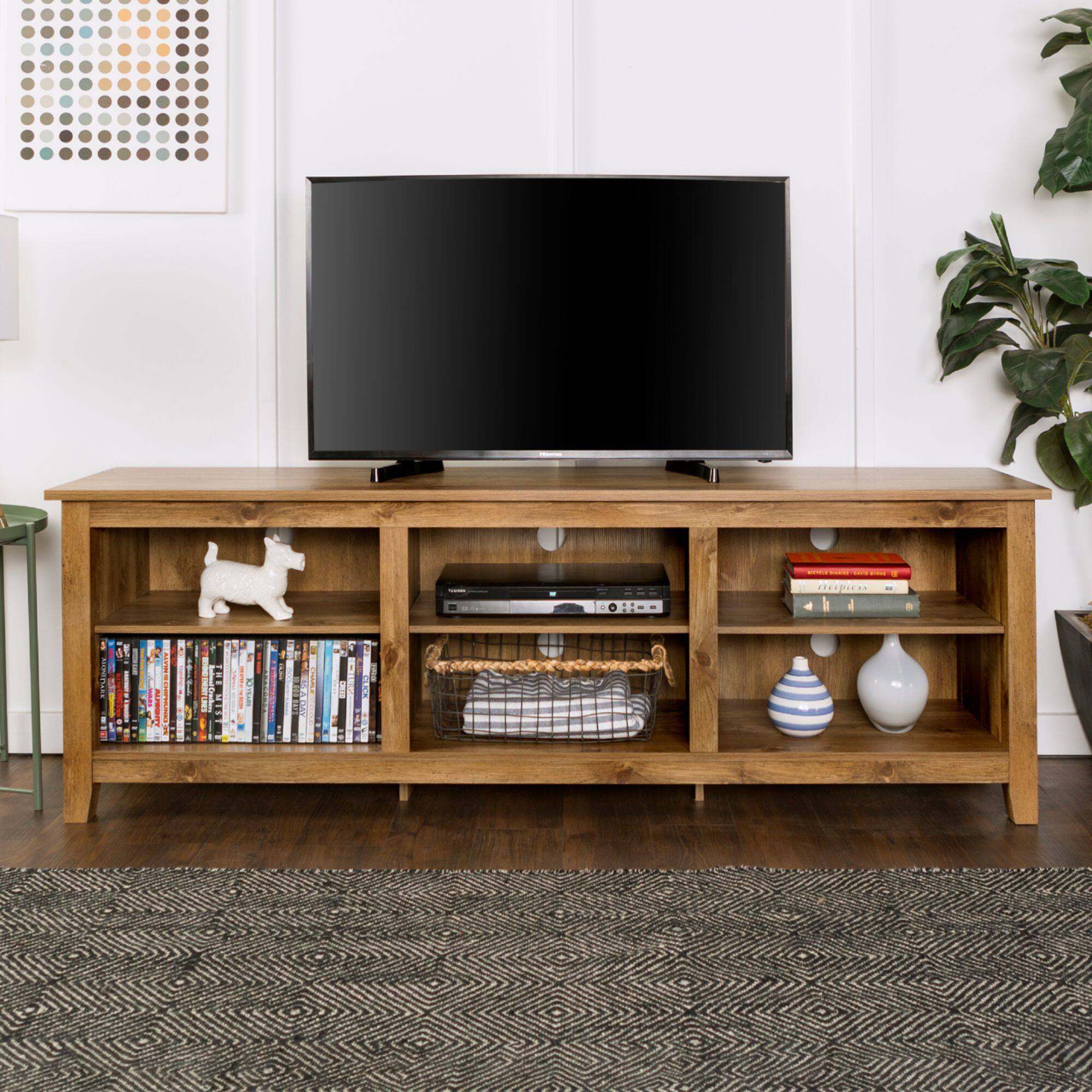 Alt View 21. Walker Edison - Modern 70" Open 6 Cubby Storage TV Stand for TVs up to 80" - Barnwood.