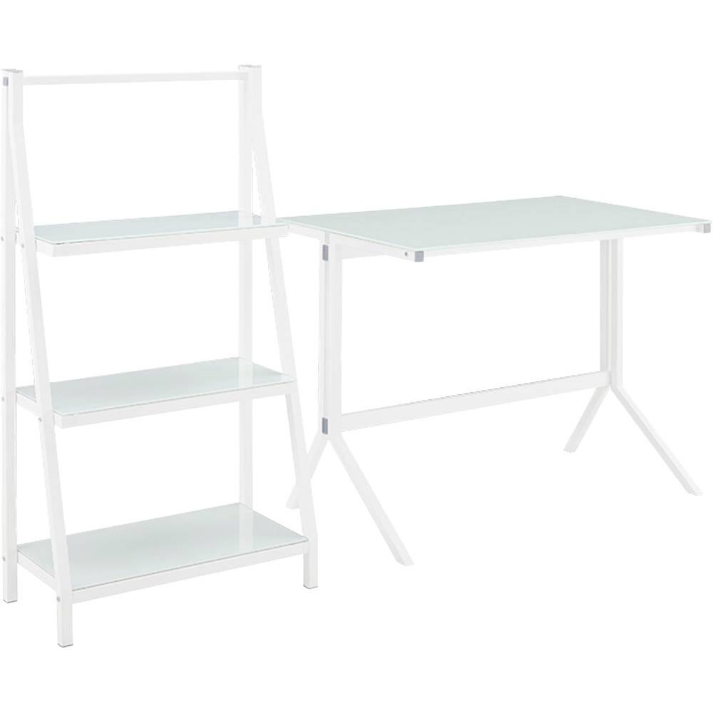 Best Buy Walker Edison Glass Metal Computer Desk with Shelving White