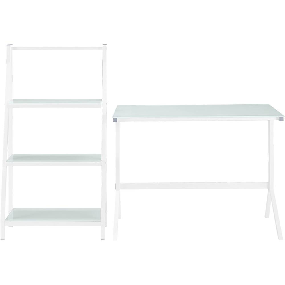 Front. Walker Edison - Glass Metal Computer Desk with Shelving - White.
