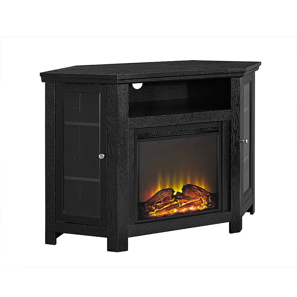 Angle View: Walker Edison - Glass Two Door Corner Fireplace TV Stand for Most TVs up to 55" - Black