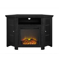 Walker Edison - Glass Two Door Corner Fireplace TV Stand for Most TVs up to 55" - Black - Front_Zoom