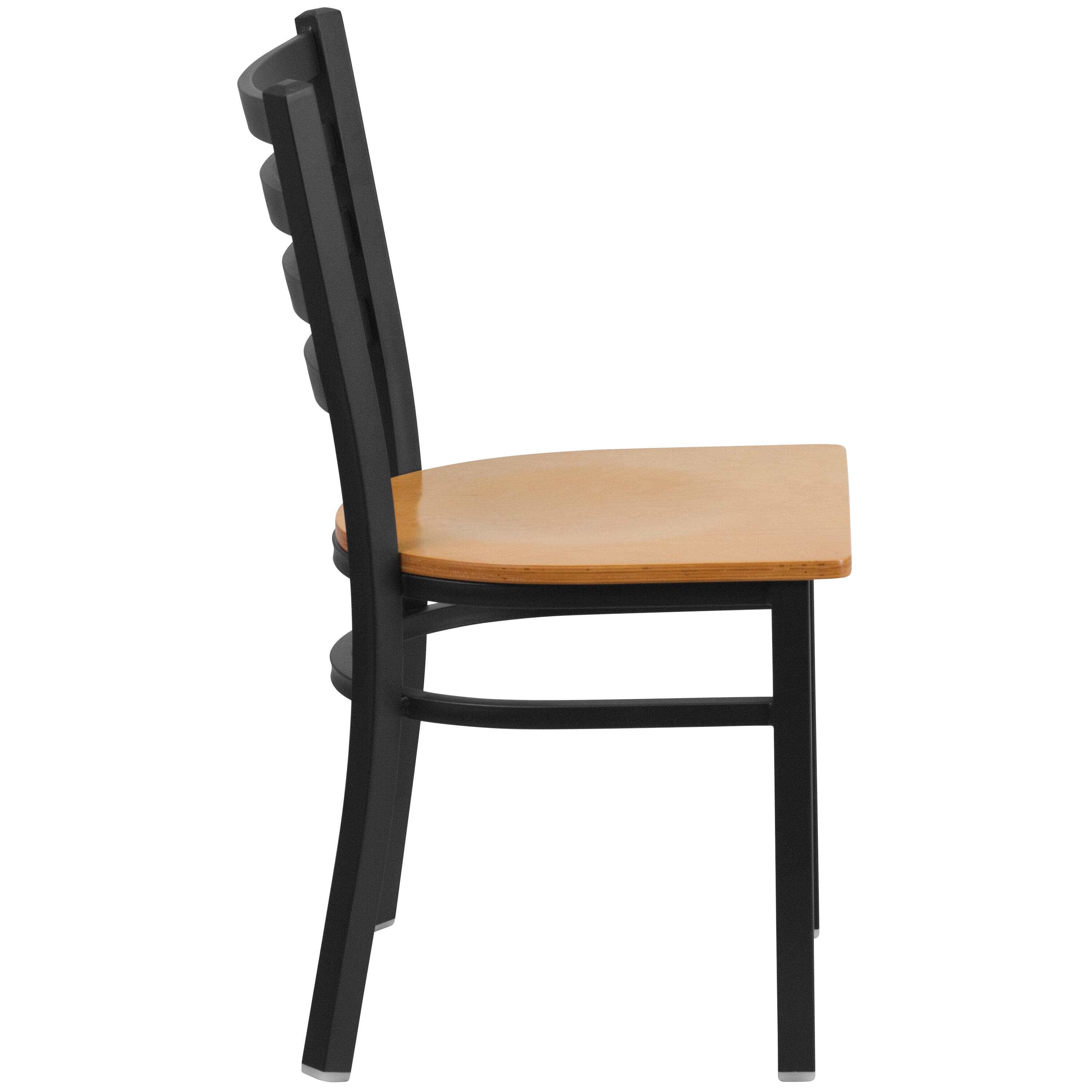 Alt View 5. Emma + Oliver - 2 Pack Ladder Back Metal Restaurant Chair - Natural Wood Seat/Black Metal Frame.