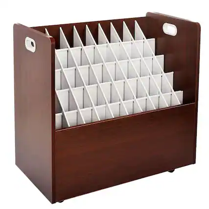 Front. AdirOffice - Blueprint Storage Wood 50-Compartment Portable Roll File Cart - Mahogany.
