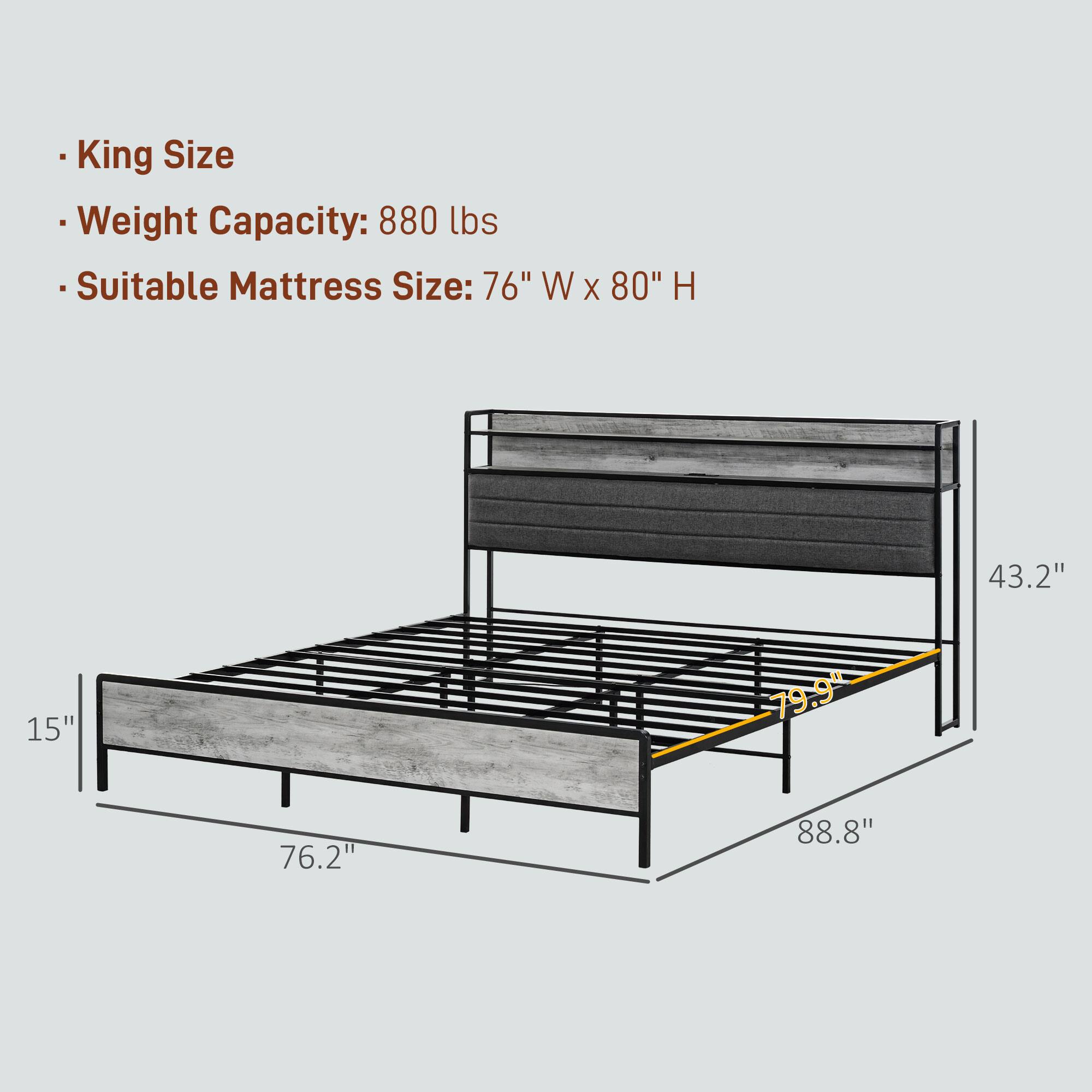 King Size
Weight Capacity: 880 lbs
Suitable Mattress Size: 76" W x 80" H
15"
76.2"
43.2"
79.9"
88.8"