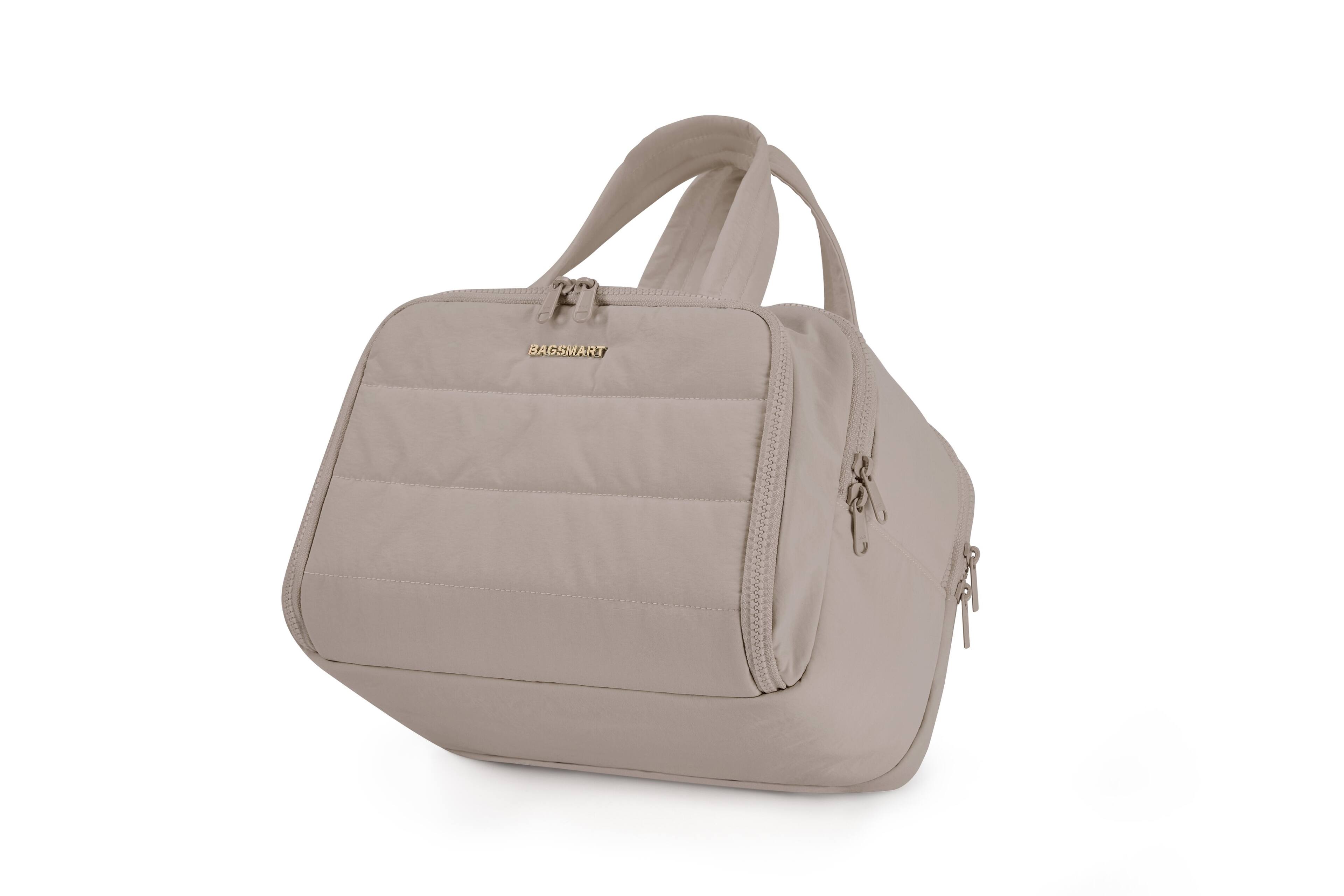 Angle. Bagsmart - Large Capacity Toiletry Bag, Multi-Compartment Cosmetic Organizer with Wet Pocket for Travel & Daily Use - Camel.
