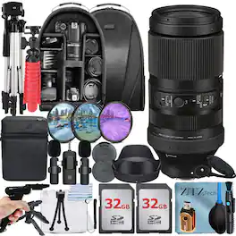Bundle - Sigma - 100-400mm f/5-6.3 DG DN OS Contemporary Lens for Sony + 2x 32GB Memory Card + Backpack + Tripod + ZeeTech - Black