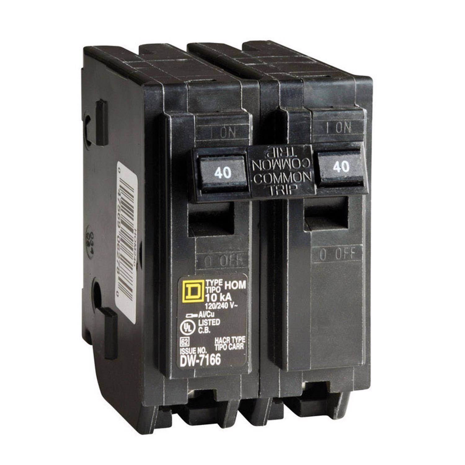 ON | ON  
TRIP COMMON 40 40 COMMON TRIP  
0 OFF  
0 OFF  
TYPE HOM TIPO 10 kA 120/240 AUCu LISTED VL .. 62 HACR TYPE NO. TIPO CARR ISSUE DW-7166