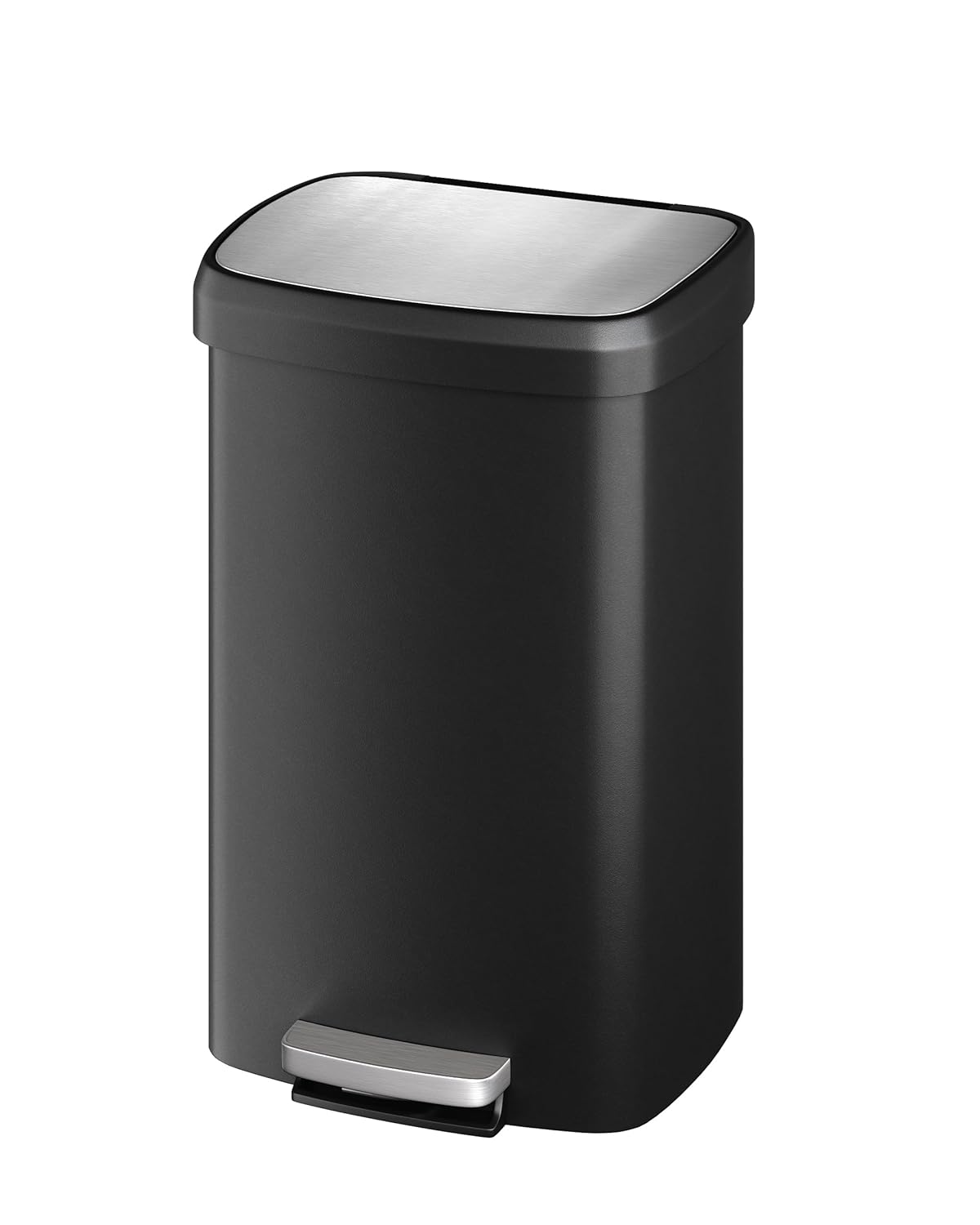 Acekool - 13 Gallon Plastic Step Trash Can with Soft-Close Lid, Liner Rim & Rear Handle, Rustproof Kitchen Bin - Black