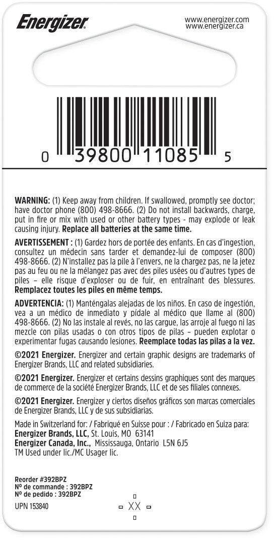Alt View 1. Energizer - 392 Silver Oxide Button Battery, 1 Pack - Silver.