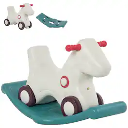 Qaba - Kids 2 in 1 Rocking Horse & Sliding Car for Indoor & Outdoor Use w/ Detachable Base, Wheels, Smooth Materials