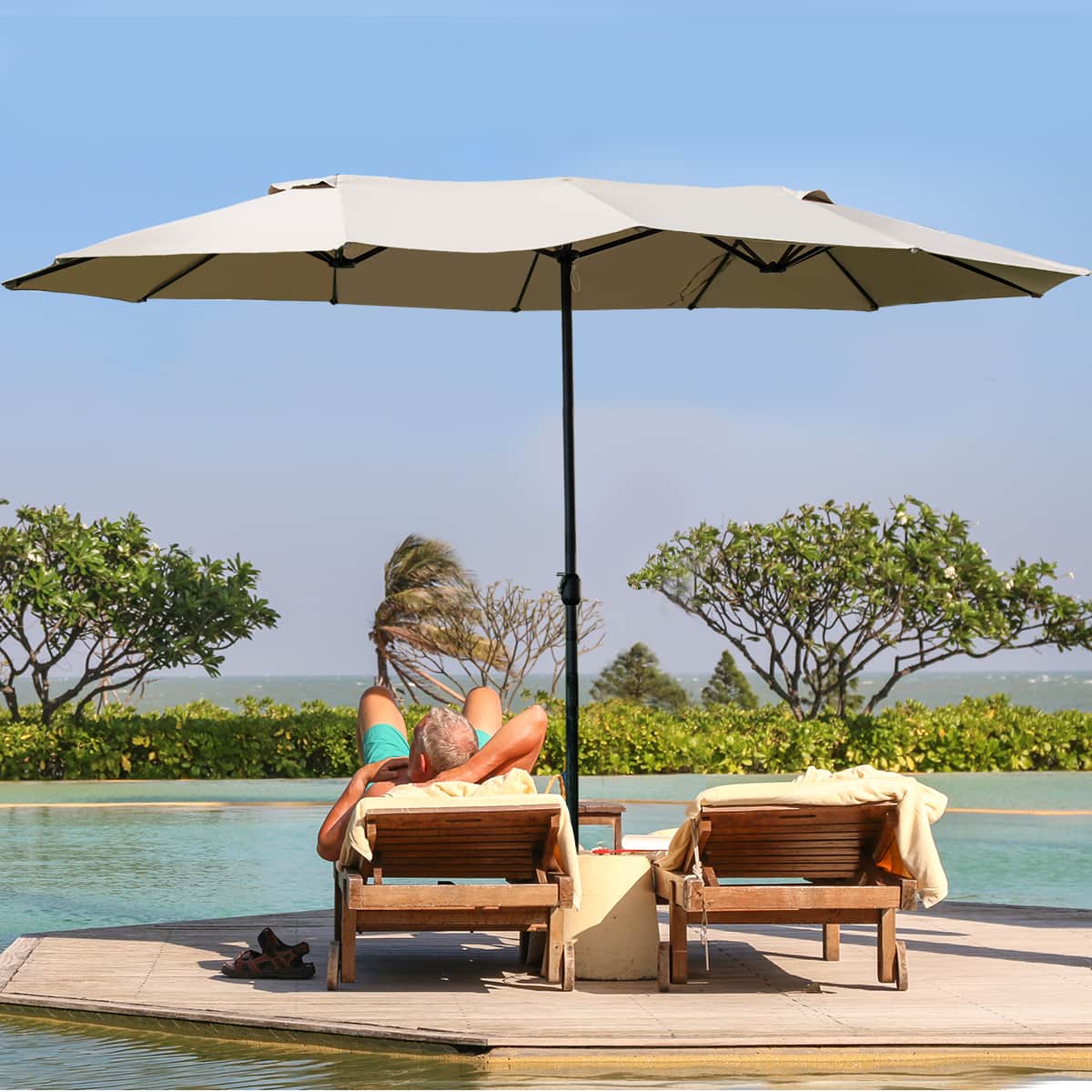 Gymax - Patio Outdoor 15' Umbrella Market Umbrella Double-Sided with Crank - as pic