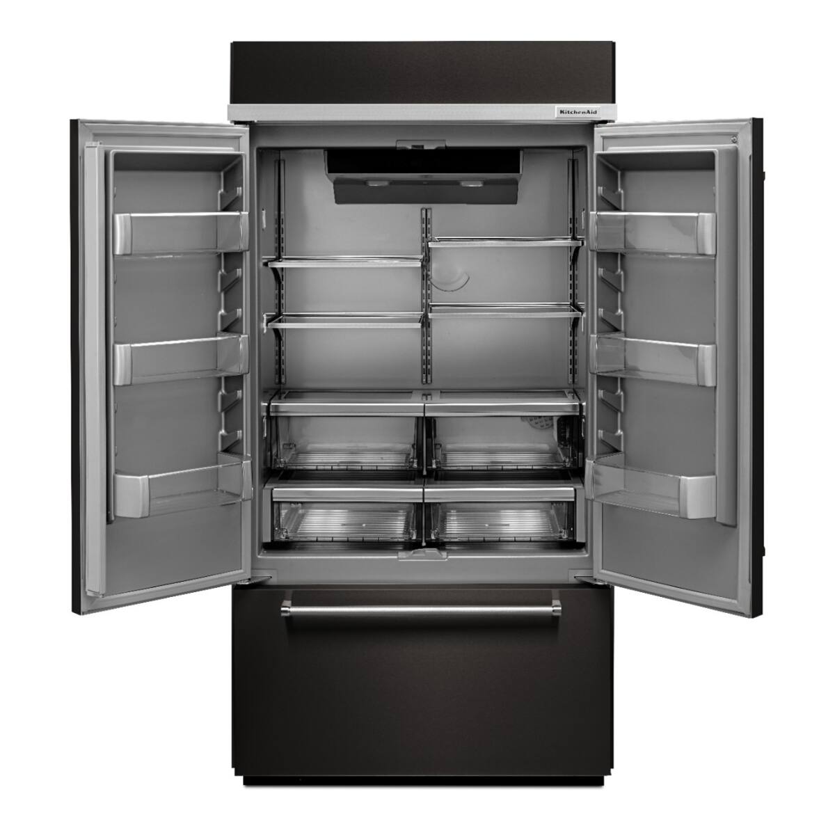 Angle. KitchenAid - KitchenAid - 24.2 Cu. Ft. 42" Width Built-In Stainless French Door Refrigerator with Platinum Interior Design - Black Stainless Steel with PrintShield Finish.