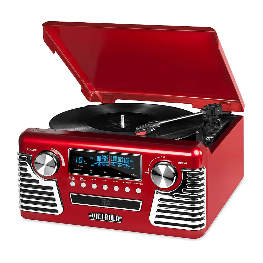 Front. Victrola - 50's Bluetooth Stereo Audio System - Red.