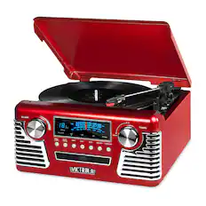 Front. Victrola - 50's Bluetooth Stereo Audio System - Red.