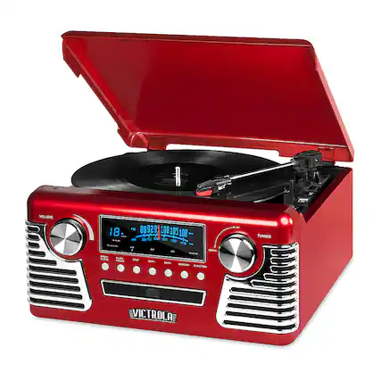 Front. Victrola - 50's Bluetooth Stereo Audio System - Red.