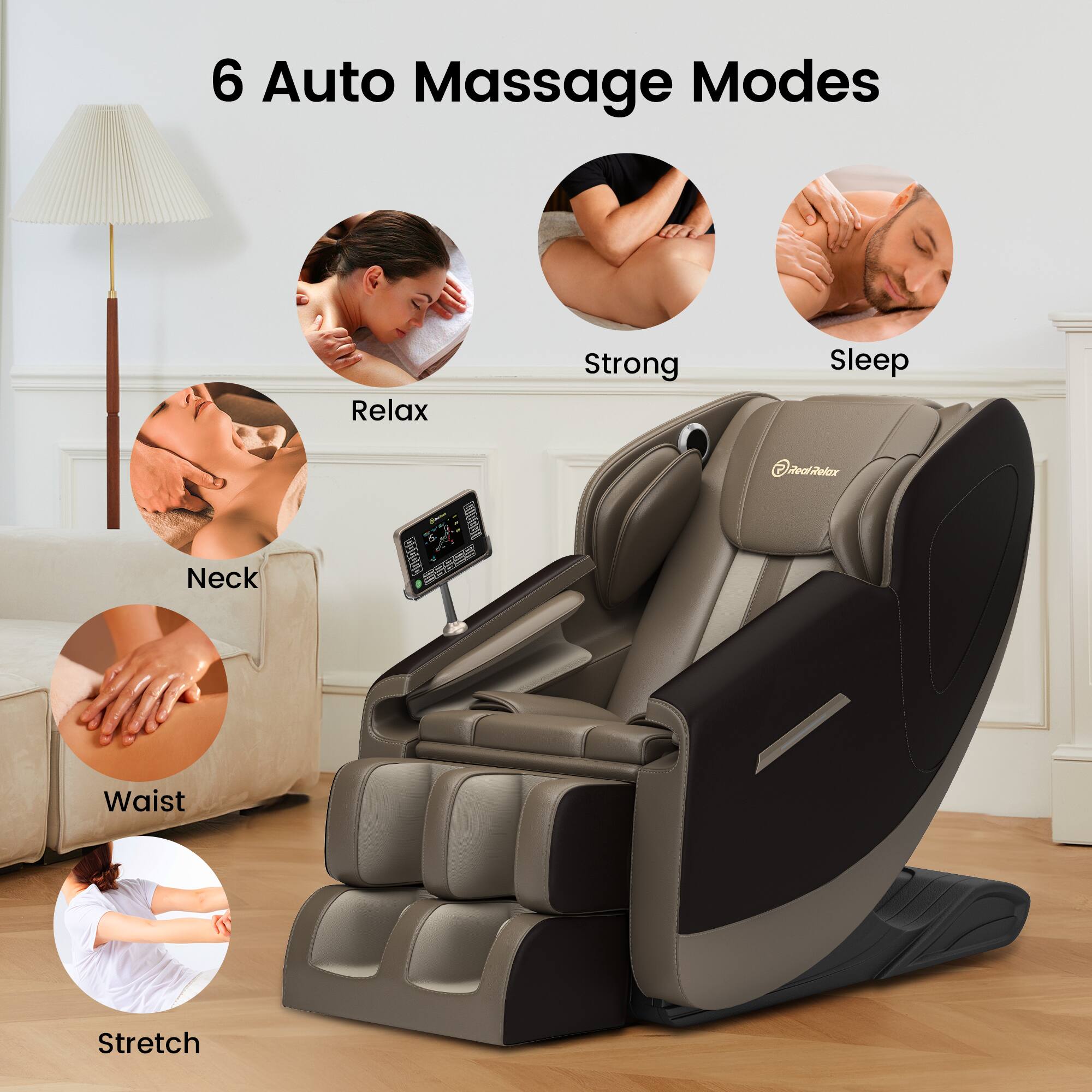 6 Auto Massage Modes

- Relax
- Strong
- Sleep
- Neck
- Waist
- Stretch