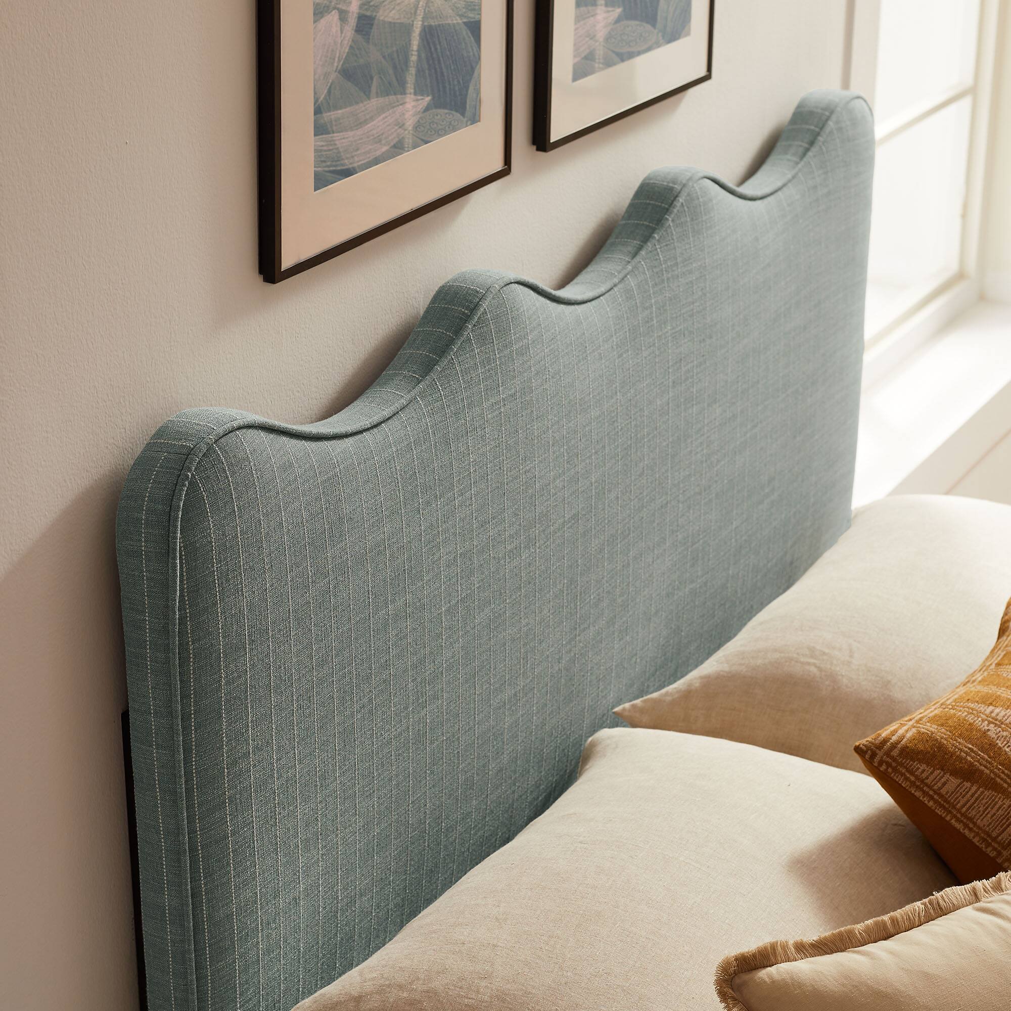 Alt View 1. Modway - Athena Striped Fabric Upholstered Headboard by Modway - Spa Blue Stripe.
