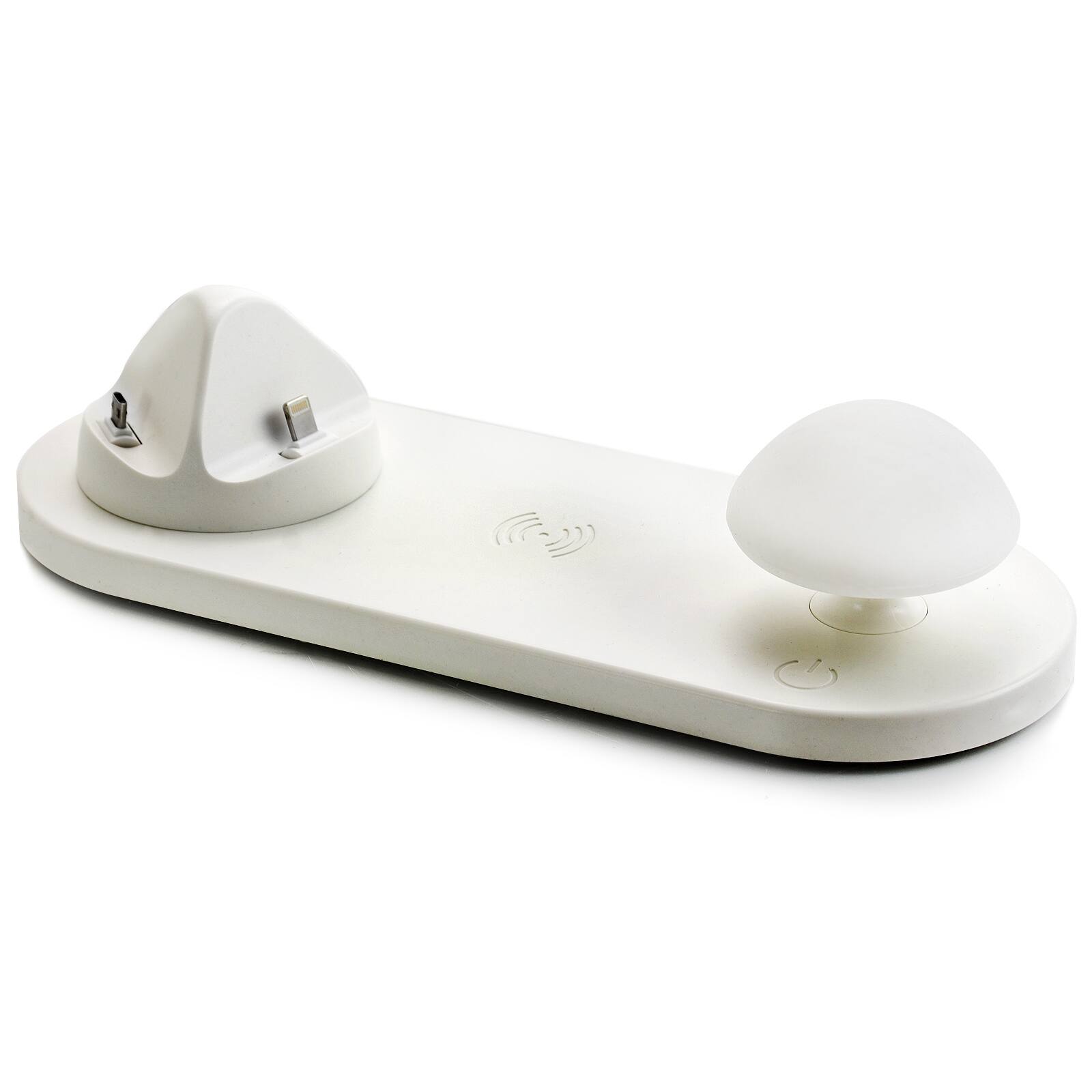 Alt View 5. Trexonic - Trexonic Wireless Charger 3 in 1 Charger Dock with Wireless Charging Station and Soft Light Toadstool Lamp - White.
