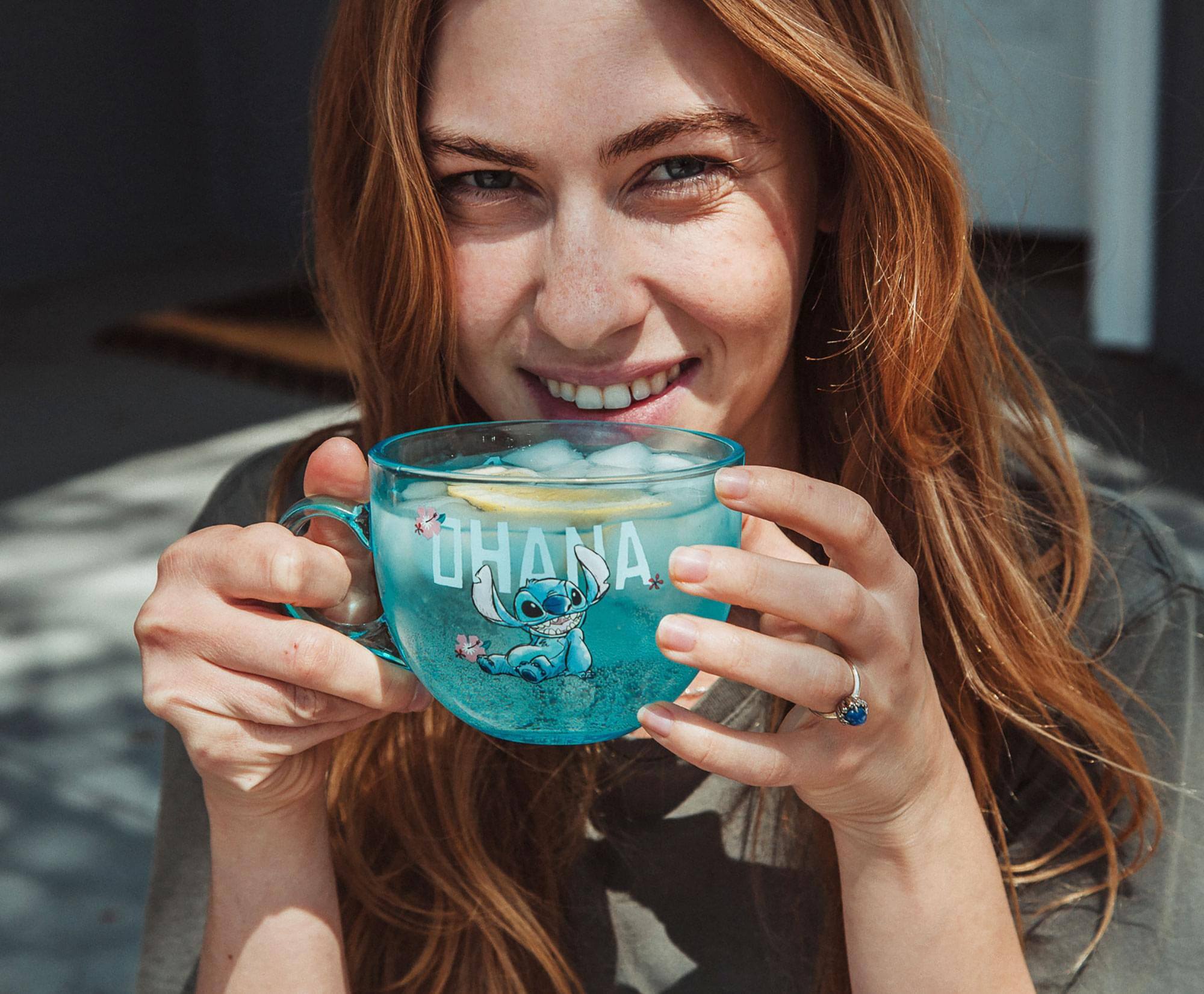 Disney Lilo & Stitch Ohana Glass Coffee Mug | Holds 16 Ounces Blue