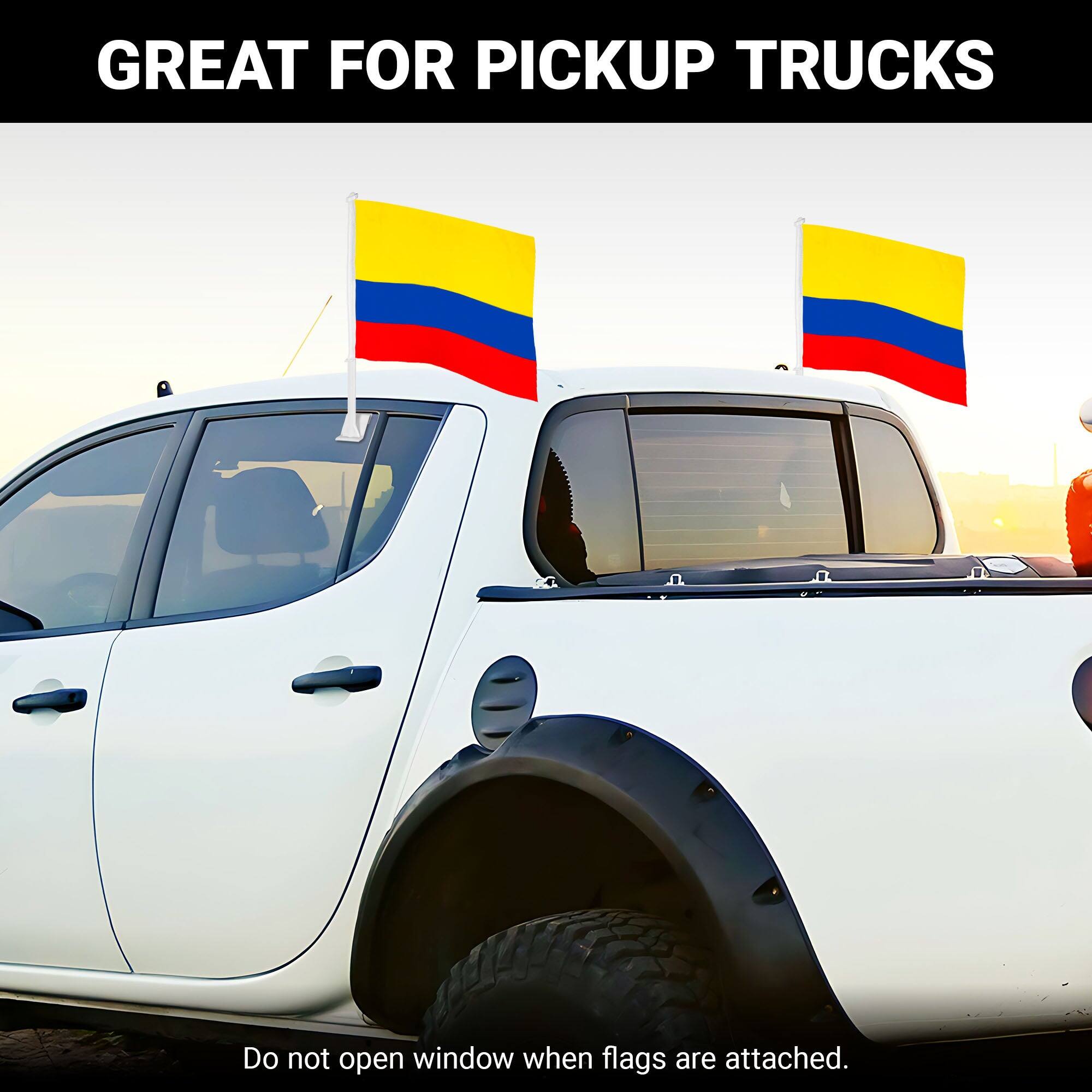 GREAT FOR PICKUP TRUCKS

Do not open window when flags are attached.