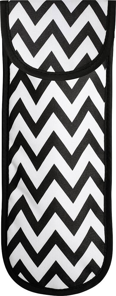 Angle. Conair - Heat Resistant Storage Pouch - Black and white chevron.