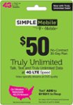 Front Zoom. Simple Mobile - $50 Prepaid Airtime Card.