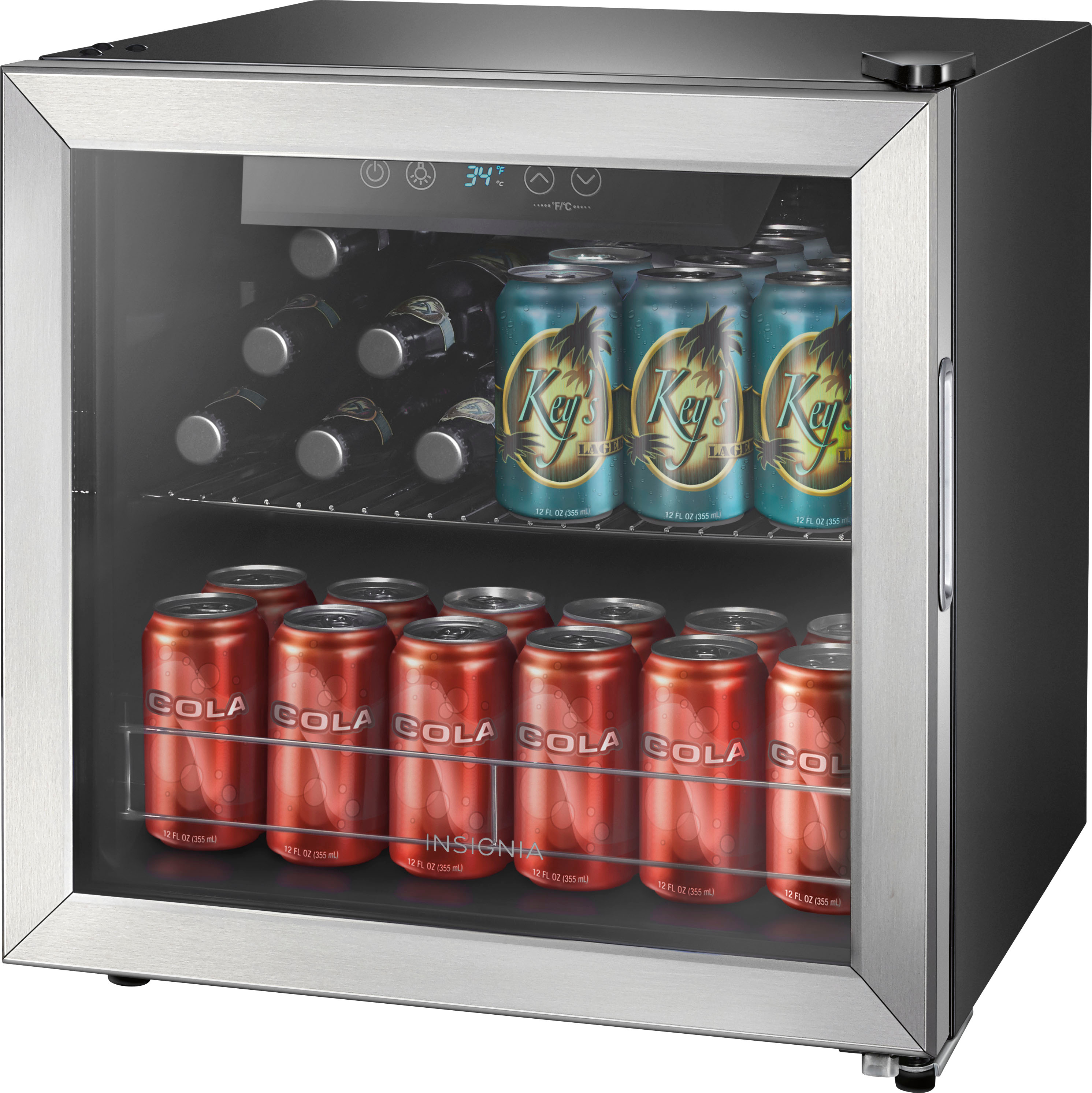Angle View: Insignia™ - 48-Can Beverage Cooler - Stainless steel/Silver