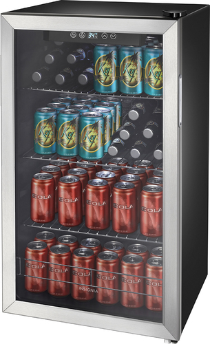  Best Buy® - 115-Can Beverage Cooler - Stainless steel/black
