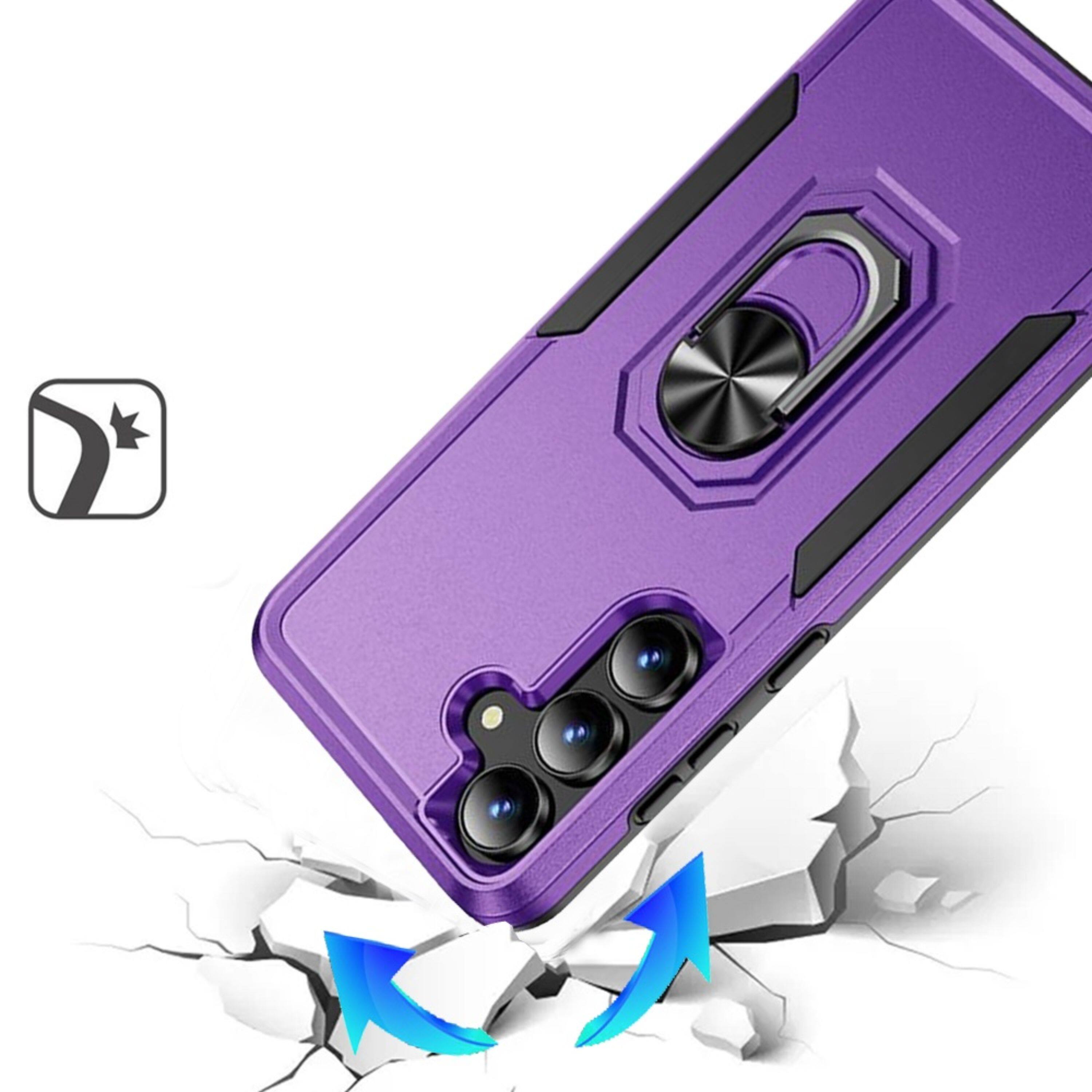 Angle. Kitcheniva - Fused Rugged Shockproof Case With Metal Ring Stand And Tempered Glass For Samsung Galaxy A37 Dark Purple - Dark Purple.