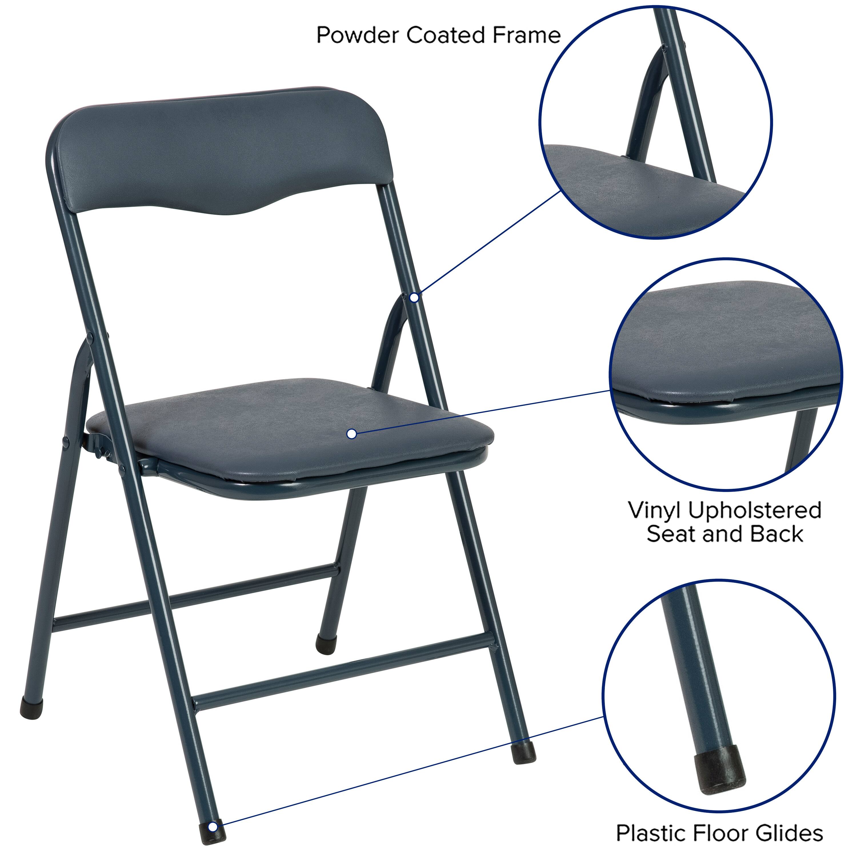 Powder Coated Frame  
Vinyl Upholstered Seat and Back  
Plastic Floor Glides