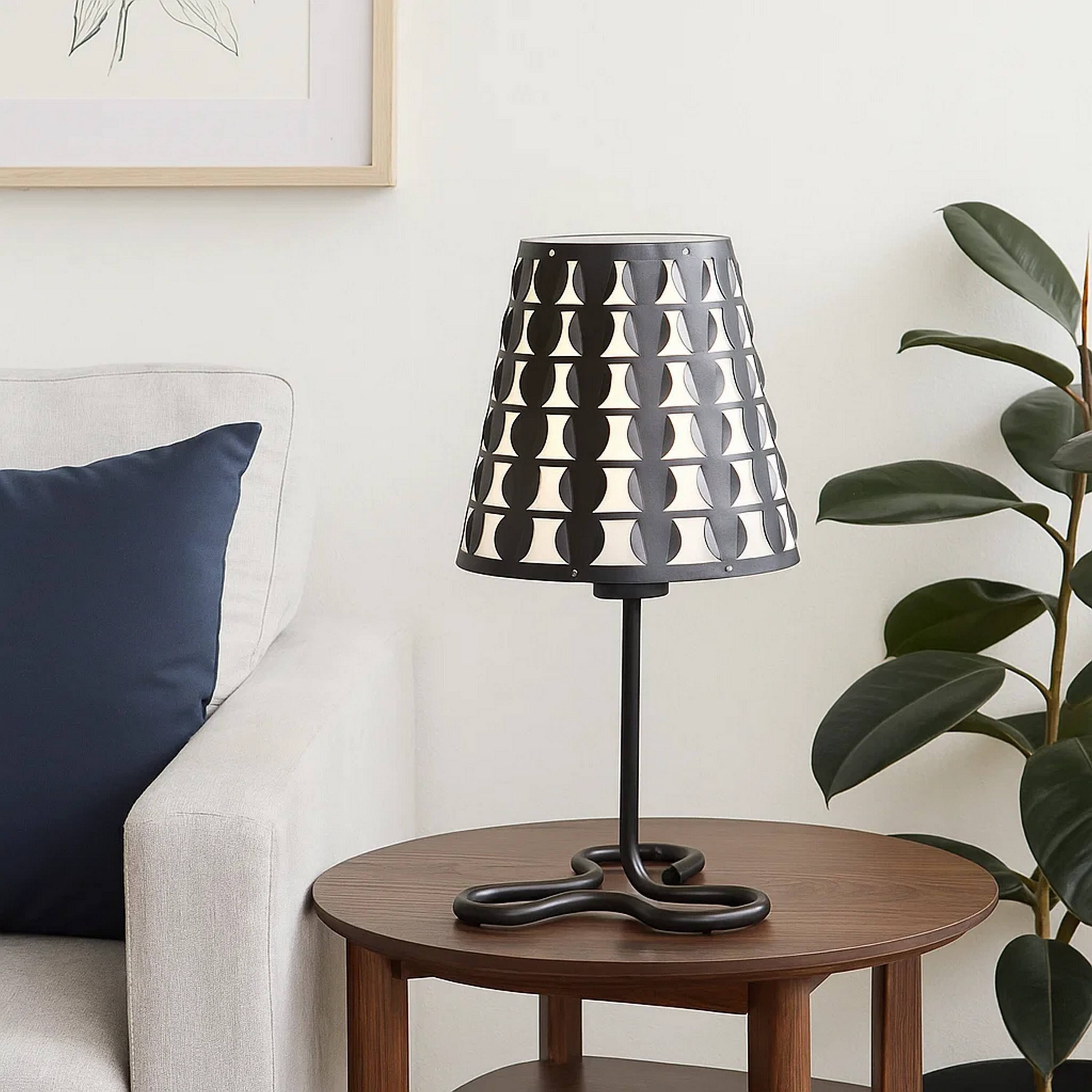 Alt View 2. Manhattan Lane - Plastic Shade Metal Table Lamp with Open Clover Base - Black.